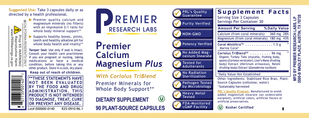 Calcium Magnesium Plus, Premier (90 caps)
