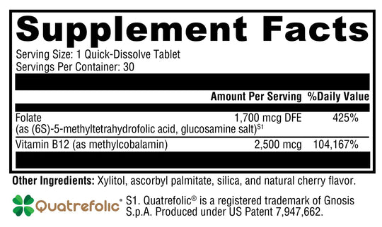 5-MTHF Plus B12 Cherry 30 Tablets XYMOGEN