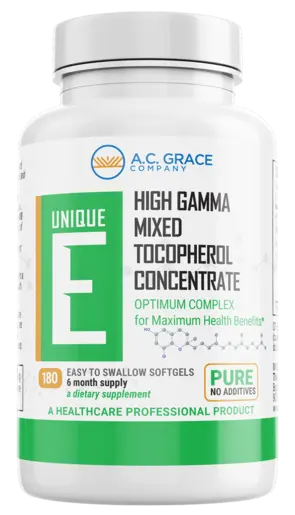 Mixed Tocopherol Vitamin E Supplement — UNIQUE E High Gamma Mixed Tocopherol 180 Softgels — AC Grace
