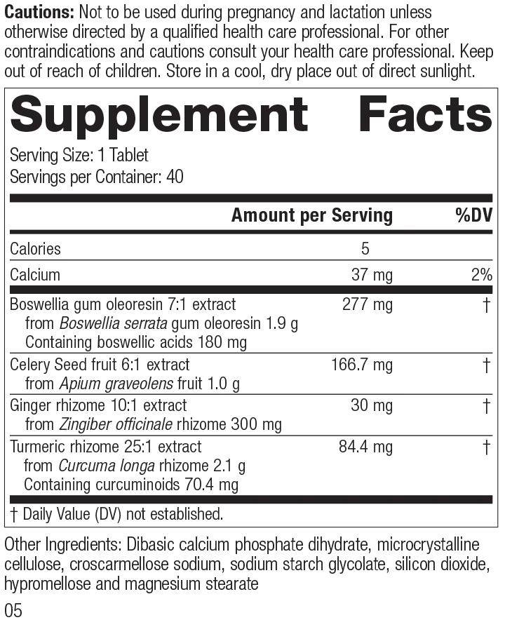 Boswellia Complex, 40 Tablets, Rev 04 Supplement Facts