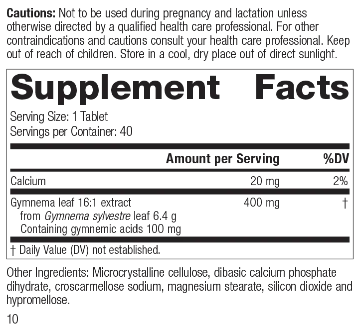 Gymnema, 40 Tablets, Rev 09 Supplement Facts