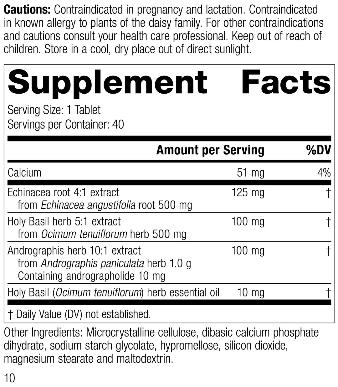 Andrographis Complex, 40 Tablets, Rev 09 Supplement Facts