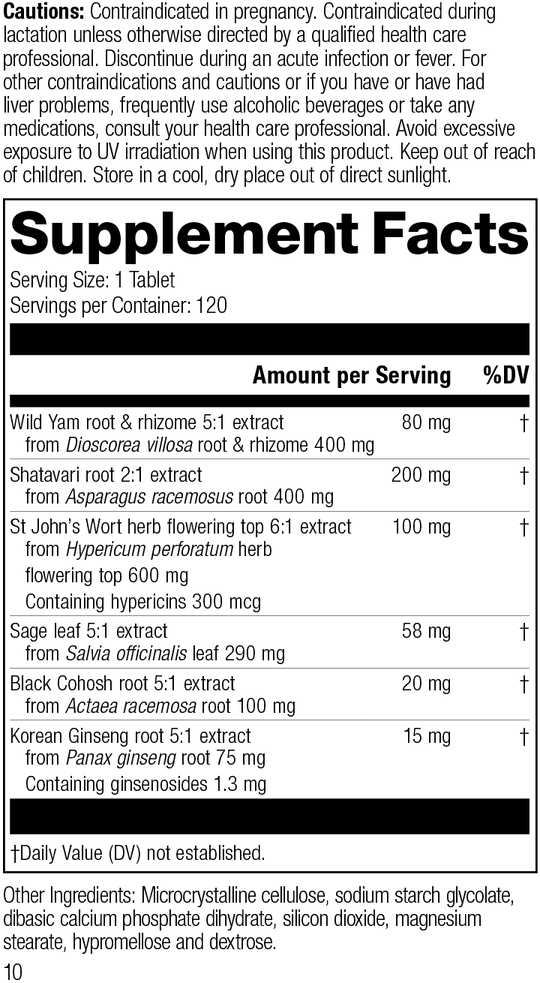 Wild Yam Complex, 120 Tablets, Rev 09 Supplement Facts