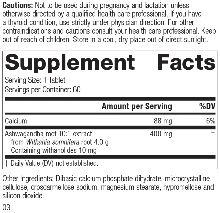 Ashwagandha Forte, Rev 01 Supplement Facts