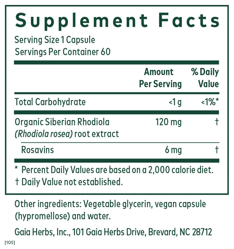 Rhodiola 60 Capsules Gaia Herbs