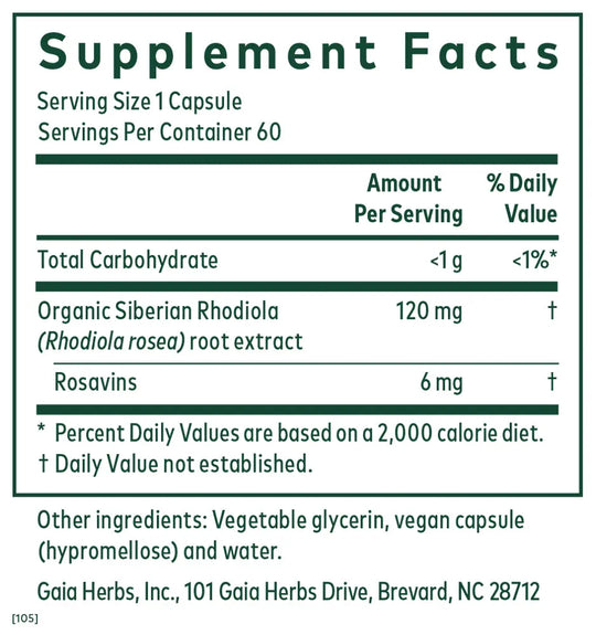 Rhodiola 60 Capsules Gaia Herbs