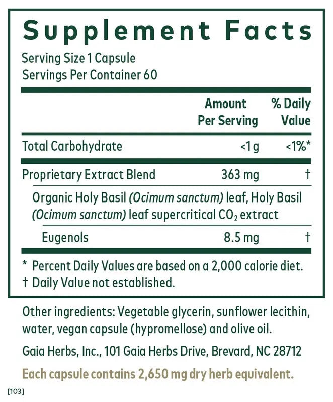 Holy Basil 60 Capsules Gaia Herbs