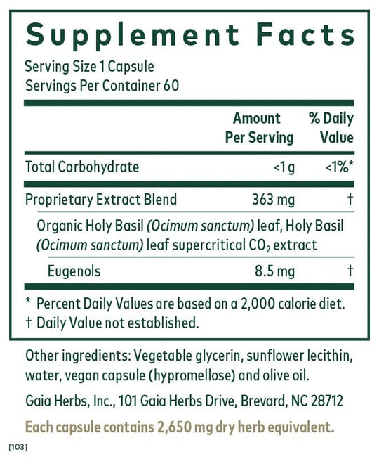 Holy Basil 60 Capsules Gaia Herbs
